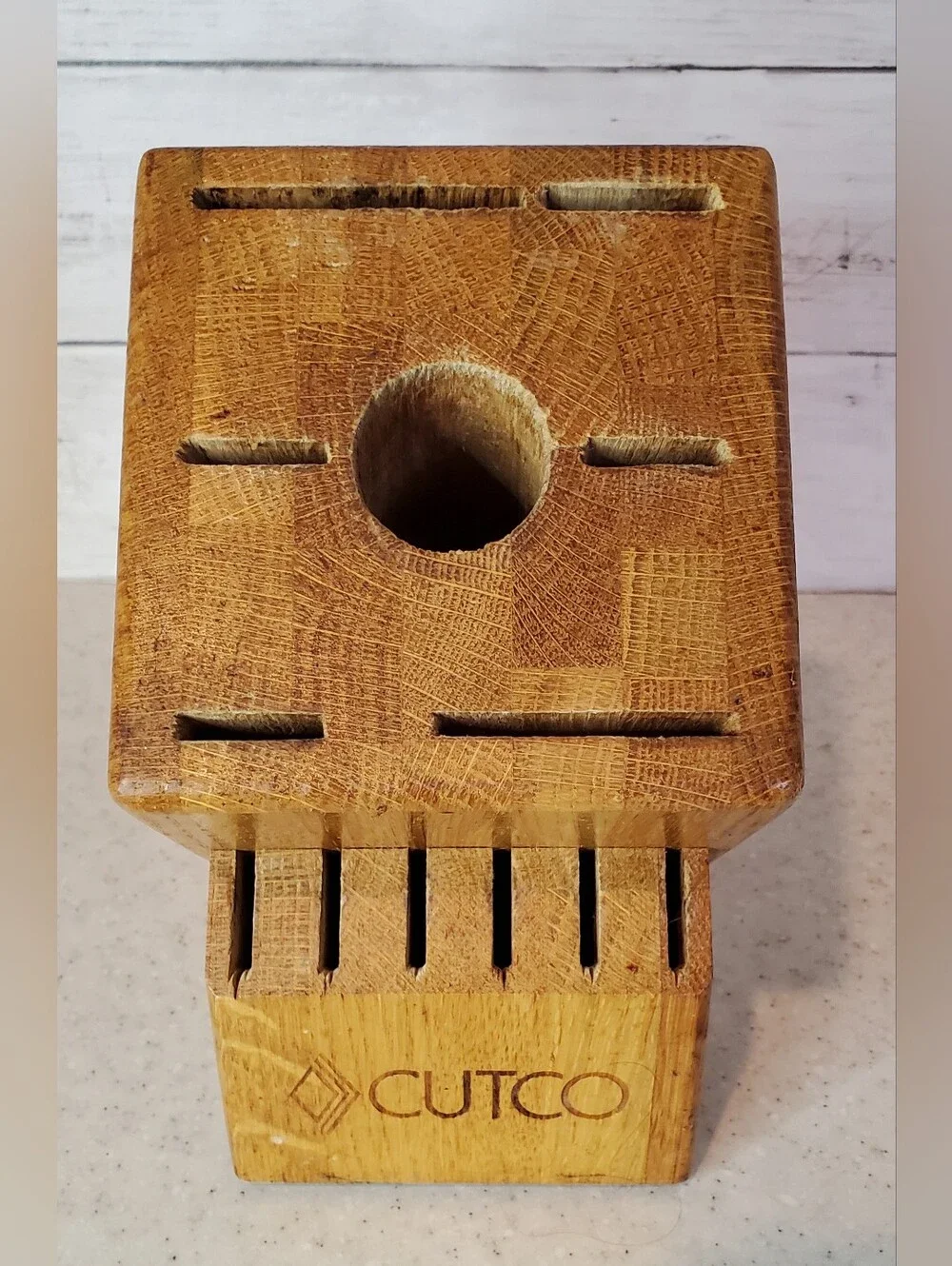 CUTCO 13 Slot Solid Oak Wood Knife Block Holder Storage Honey Oak Empty